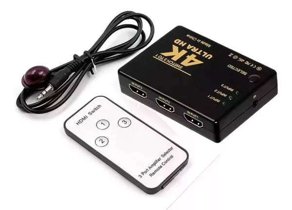 4k UltraHD 3x1 (3 input ports) HDMI Switch with built-in Equalizer & IR Remote Control