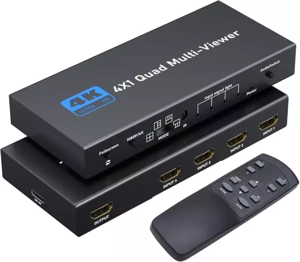 4k UltraHD HDMI 4×1 Quad Multi-viewer Switcher with IR Remote