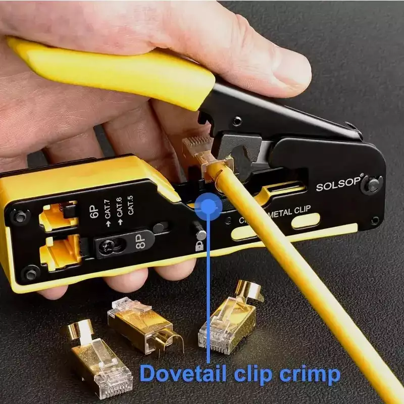 RJ11 & RJ45 eZ Crimping Tool for CAT6/CAT7 Network Connectors with Cable Passthrough