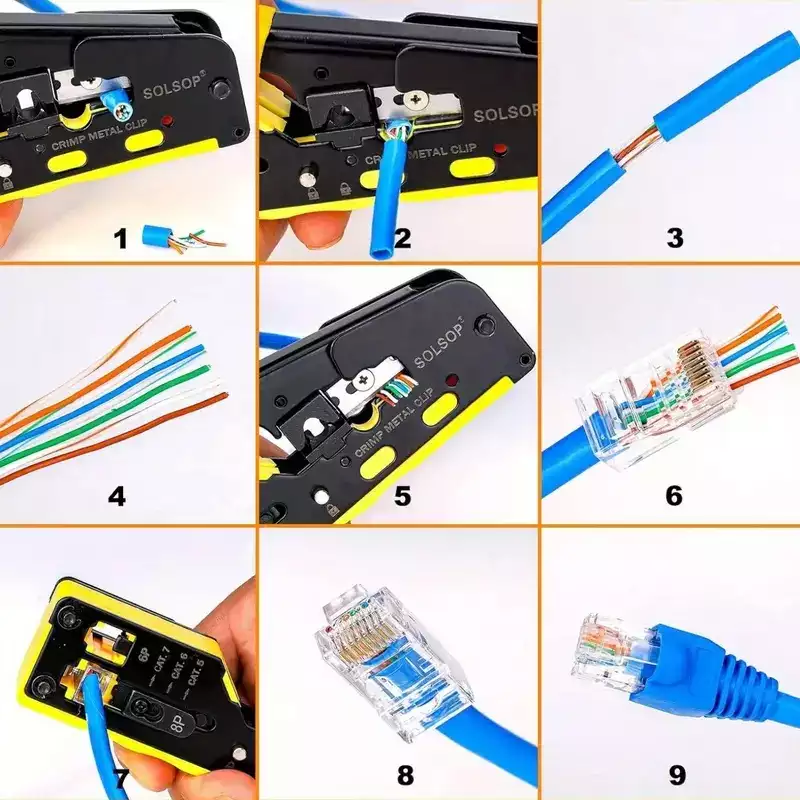 RJ11 & RJ45 eZ Crimping Tool for CAT6/CAT7 Network Connectors with Cable Passthrough