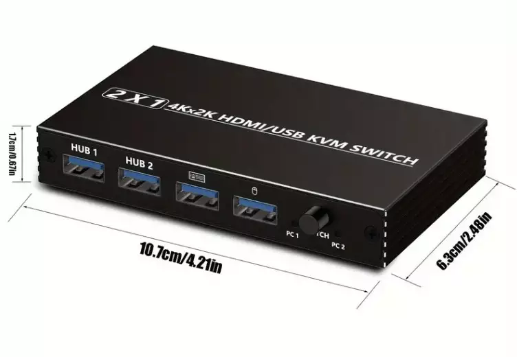 2 Port HDMI KVM Switch with USB Type C Ports and USB Hub Functions