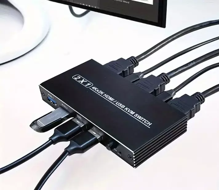 2 Port HDMI KVM Switch with USB Type C Ports and USB Hub Functions