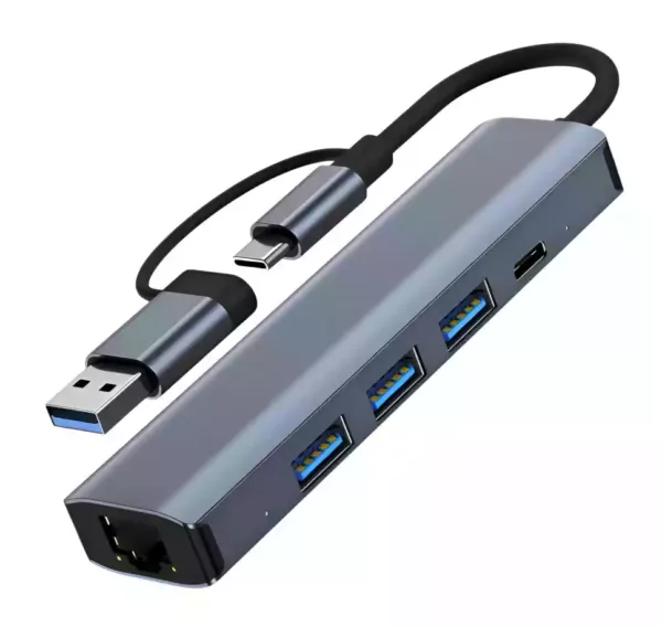 5-in-2 USB C Port Replicator w/Adapter and RJ45 Network Port + USB C + 3 x USB 3.0 Ports