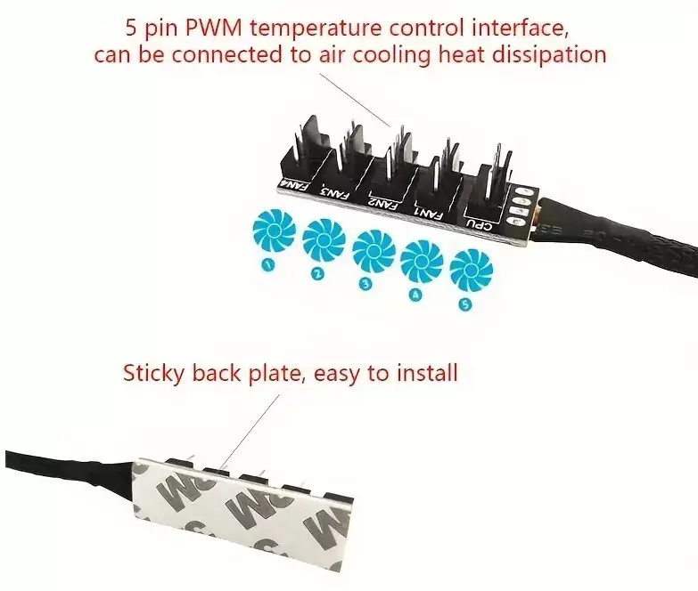 4pin Motherboard or Fan Controller to 5 x 4 pin PC Fan Splitter Cable Adapter