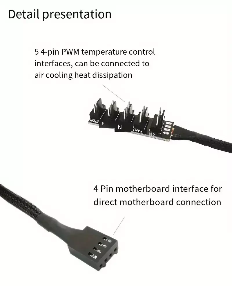 4pin Motherboard or Fan Controller to 5 x 4 pin PC Fan Splitter Cable Adapter