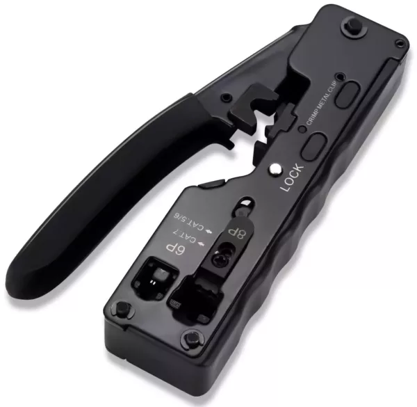 RJ11 & RJ45 eZ Crimping Tool for CAT6/CAT7 Network Connectors with Cable Passthrough