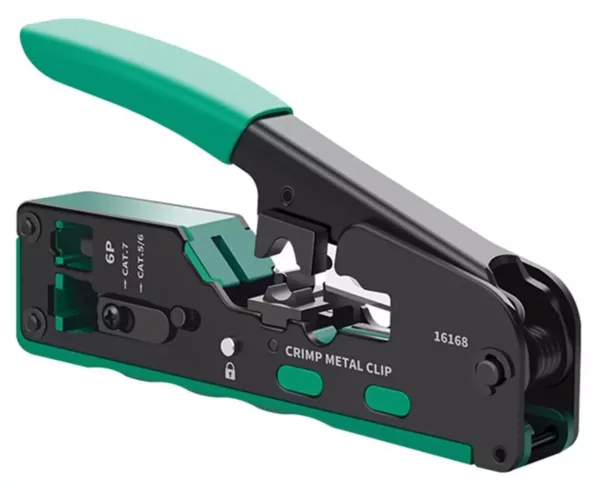 RJ11 & RJ45 eZ Crimping Tool for CAT6/CAT7 Network Connectors with Cable Passthrough