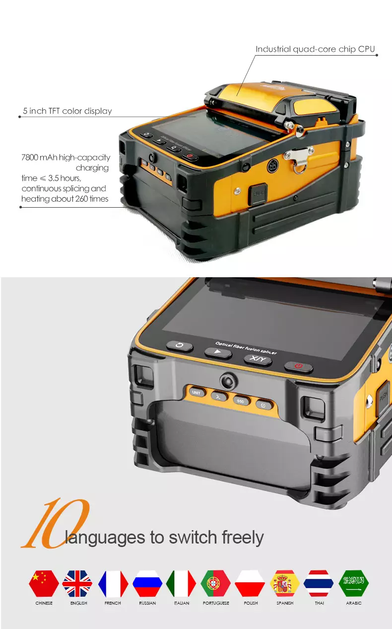 Fiber Fusion Splicer | AI-9 Splice Machine | 6 Motors | Power Meter VFL | Rechargeable Lithium Battery