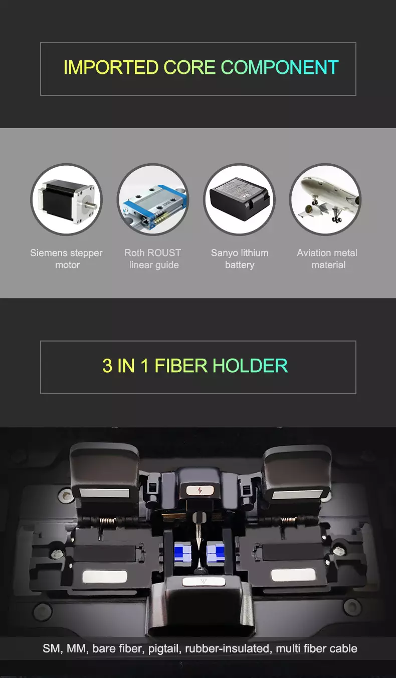 Fiber Fusion Splicer | AI-9 Splice Machine | 6 Motors | Power Meter VFL | Rechargeable Lithium Battery