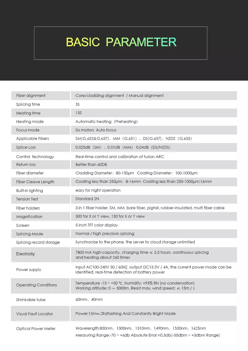 Fiber Fusion Splicer | AI-9 Splice Machine | 6 Motors | Power Meter VFL | Rechargeable Lithium Battery