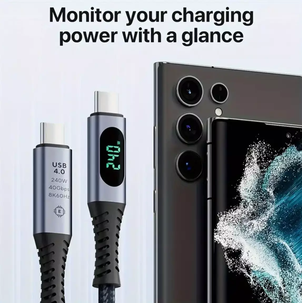 1 Meter USB 4 Cable 40Gbps with Digital Display | PD 240 Watt Max Power | 8K 60hz Display via USB C Displayport Alt Mode