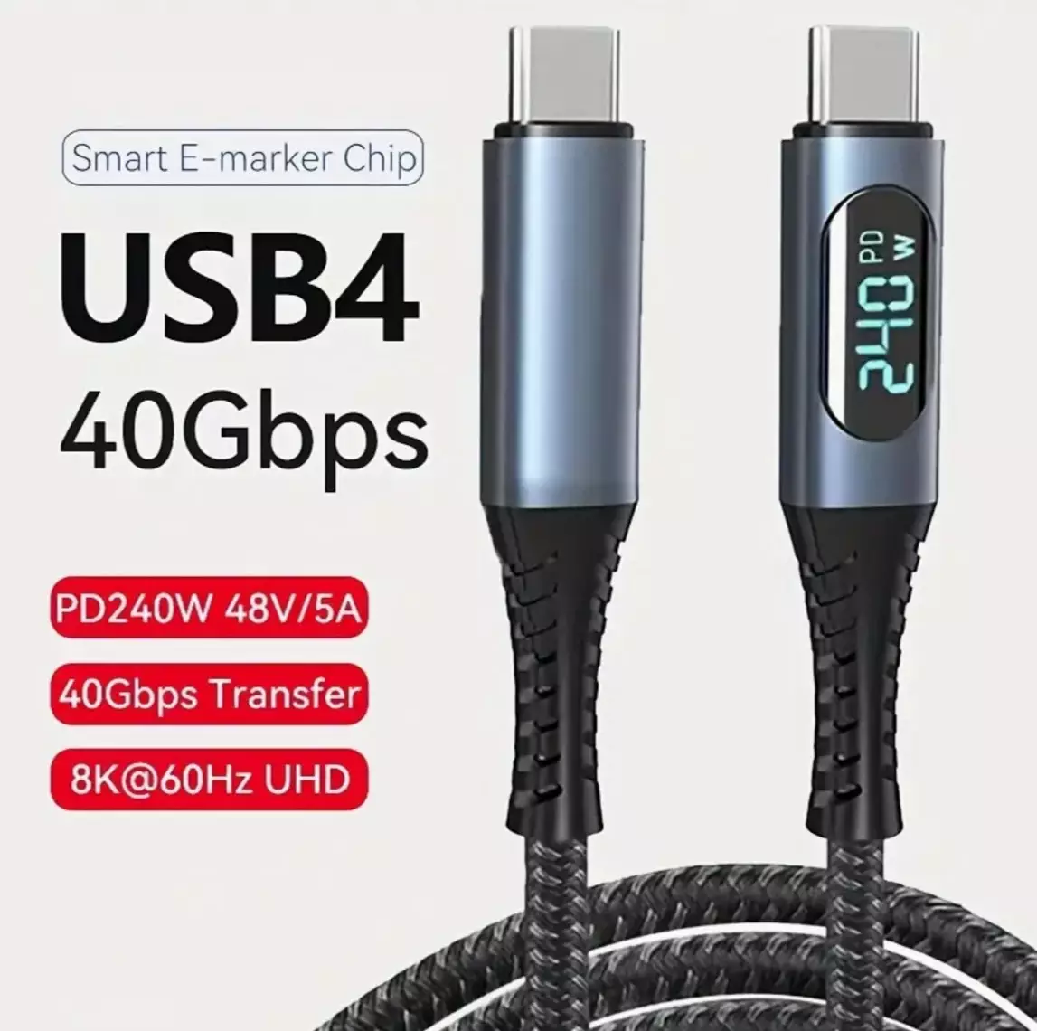 1 Meter USB 4 Cable 40Gbps with Digital Display | PD 240 Watt Max Power | 8K 60hz Display via USB C Displayport Alt Mode