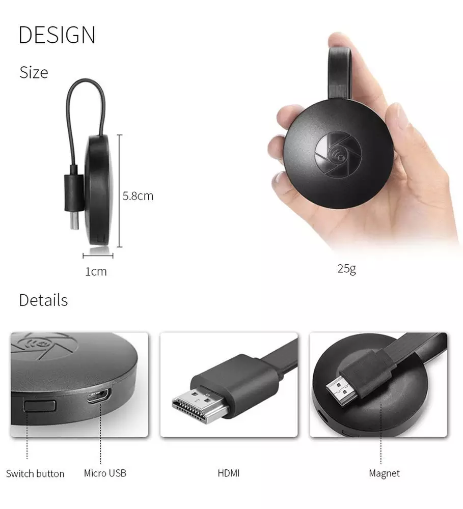 4k Ultra HD Chromecast Wireless Phone Screen Mirroring to HDMI | Miracast Dongle