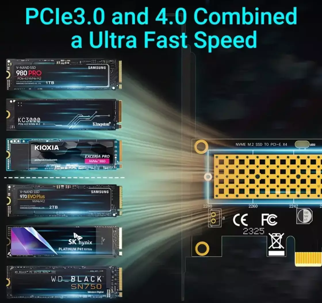 M.2 NVME to PCIE 4x Adapter Card for M.2 Solid State Drive | Compatible with 16x PCI-E Slot, GEN 1 – GEN 4 NVME SSD