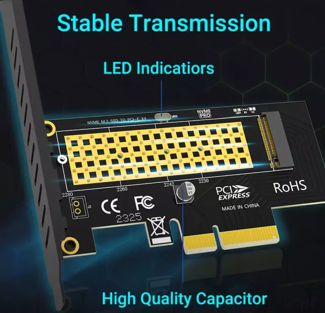 M.2 NVME to PCIE 4x Adapter Card for M.2 Solid State Drive | Compatible with 16x PCI-E Slot, GEN 1 – GEN 4 NVME SSD