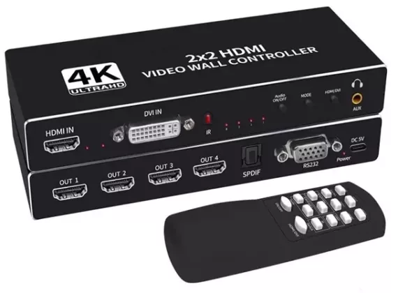 4 Port 4K UltraHD HDMI Video Splicer Processor | Video Wall Controller spreads image to up to 4 displays